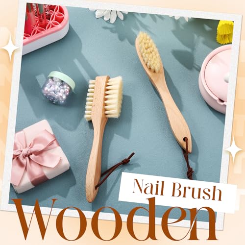 2 Pcs Wooden Nail Brush with Boar Bristles, Double Sided Scrub