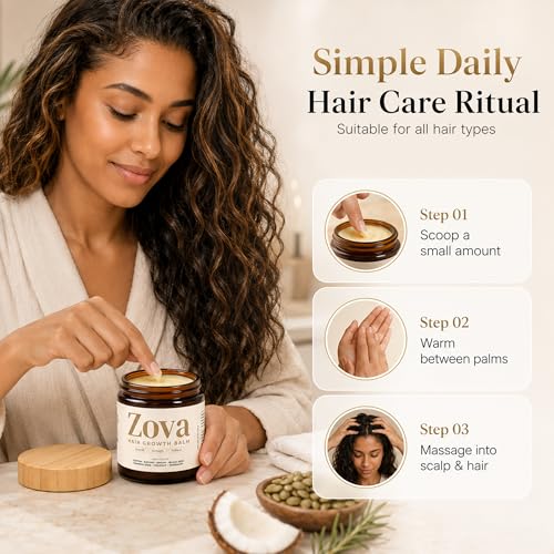 Zova Hair Growth Balm – Batana, Castor, Argan & Rosemary Oil Blend for Thicker, Stronger Hair – Deep Scalp Nourishing Hair Treatment for Men & Women – Natural Hair Repair & Moisturizing Balm 4 oz