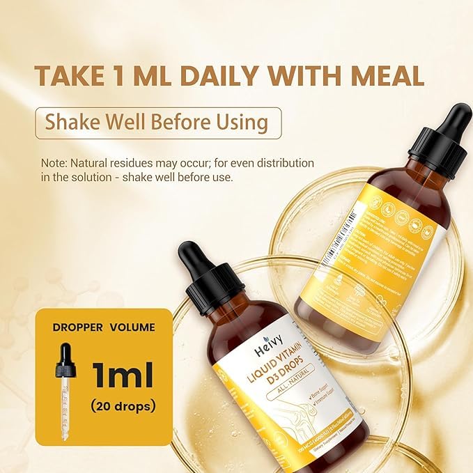 Heivy Liquid Vitamin D Drops 4000 IU (100 mcg), Vitamin D3 for Bone Health Support, Pineapple Flavor Vegan VIT D3 Drops, Made in USA, 60 Servings 2 Fl Oz (60ml)