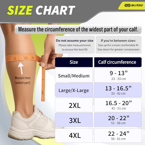 BLITZU Calf Compression Sleeves, 3 Pairs, Shin Splint Relief Running Socks Black Large-X-Large
