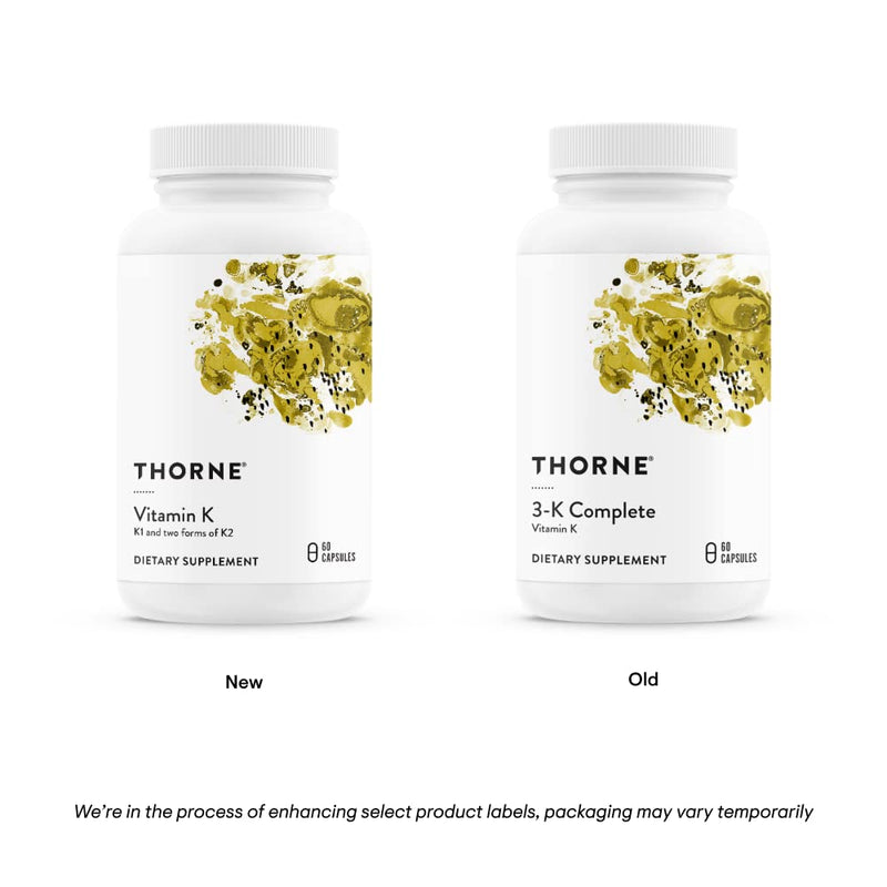 THORNE Vitamin K (Formerly 3-K Complete) - Vitamins K1 and K2 (as MK-4 and MK-7) - Supports Strong Bones - 60 Capsules - BeesActive Australia