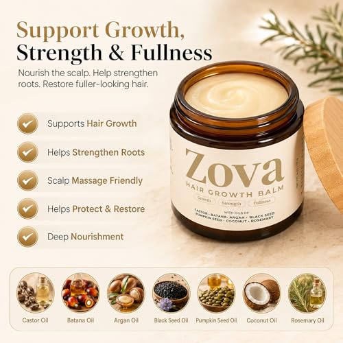 Zova Hair Growth Balm – Batana, Castor, Argan & Rosemary Oil Blend for Thicker, Stronger Hair – Deep Scalp Nourishing Hair Treatment for Men & Women – Natural Hair Repair & Moisturizing Balm 4 oz
