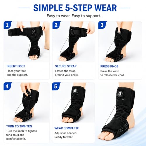 Plantar Fasciitis Night Splint for Men & Women – Adjustable Foot Drop Brace with Rotating Dial, Extended Arch Support for Heel Pain & Achilles Tendonitis Relief, Comfortable Sleep & Home Use