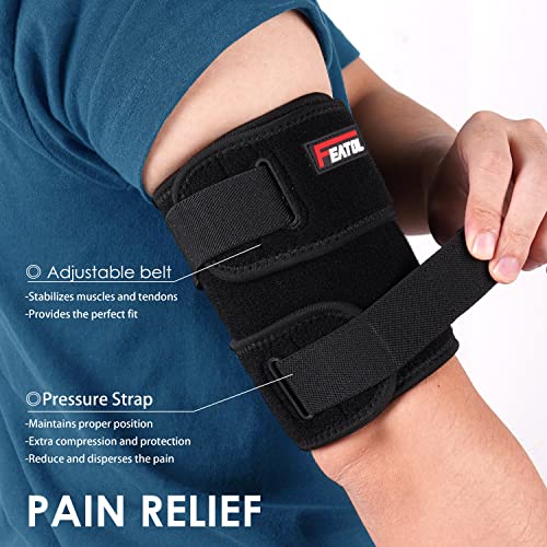 FEATOL Bicep Tendonitis Brace Compression Sleeve Support, Upper Arm Brace Tricep Bicep Support Bands for Men and Women, Arm Wrap Pain Relief for Muscle Strains and Inflammation(Black, X-Large) Black