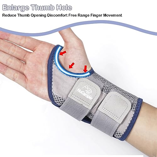 NuCamper Wrist Brace for Carpal Tunnel Relief, Adjustable Wrist Support Splint Hand Brace for Men Women, Wrist Stabilizer Night Support for Pain Relief,Tendinitis,Arthritis(Right and Left Hands, L/XL) Gray/Navy-Left&Right Hand（Pack of 2）