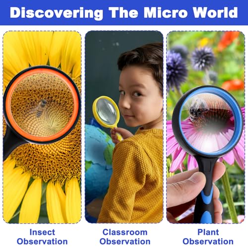 12 Pack Magnifying Glass, 50 mm 10 X Glasses Lens Reading Magnifier for Kids and Seniors, Non-Slip Handheld Magnifying Glass for Close Work, Nature Exploration