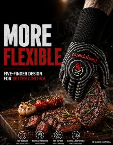 Hot BBQ Gloves Heat Resistant Kitchen Oven Mitts Professional Long Heat Resistant Cooking Gloves for Grill,Grilling,Smoker,Barbeque,13.5 inch-Gray Gray One Size Fits Most