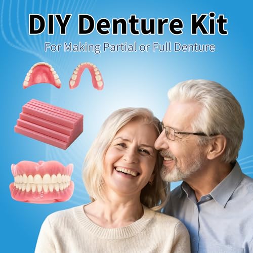 Kaimloyou DIY Denture Full Set of Top and Bottom Fake Teeth,Advanced Formula Fitting and Moldable to Make Customized Partial of Full Denture For Fixing Missing Teeth
