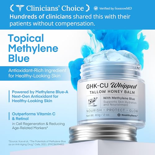 HealthyDerm Copper Peptides GHK-Cu Beef Tallow for Skin: Blue Balm with Methylene Blue, Manuka Honey & Vitamin E – Natural Face and Body Moisturizer for Mature, Dry & Sensitive Skin – 2oz 2 Ounce (Pack of 1)