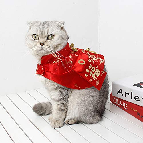 Cat Clothes,New Year's Cloak Dog Clothes Red Pet Cheongsam Cloak Clothes for Cats Small Dogs Puppy(Red,L) L - BeesActive Australia