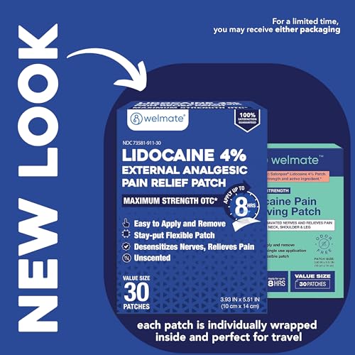 WELMATE 4% Lidocaine Pain Relief Patch Maximum Strength, 30 Count 30 patches