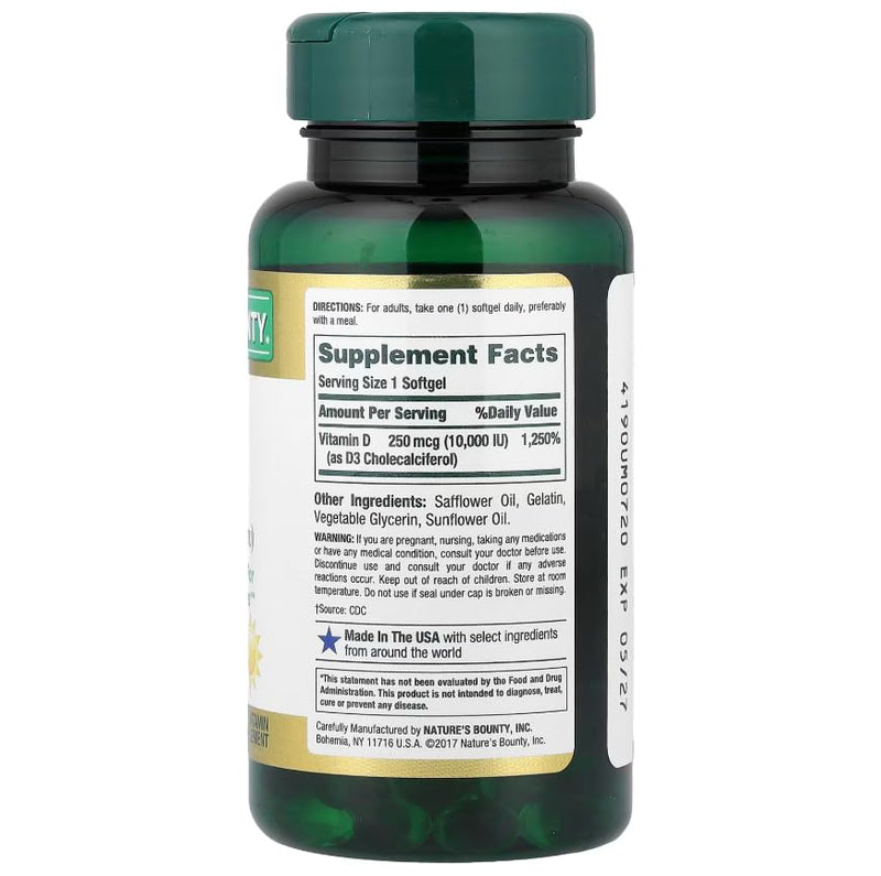 Nature's Bounty, Ultra Strength D3-10,000 IU, 72 Softgels (2pack) 1 Count (Pack of 2)