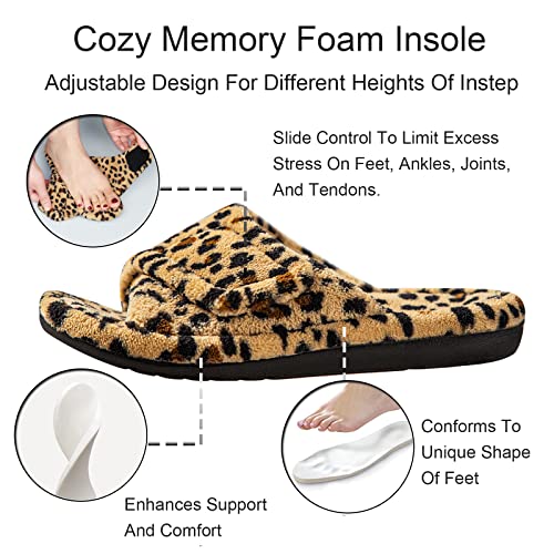 GRITHEIM Women's Orthotic Arch Support Slippers Fuzzy Adjustable Orthopedic Slippers for Plantar Fasciitis Furry Slide for Ladies 10 Leopard