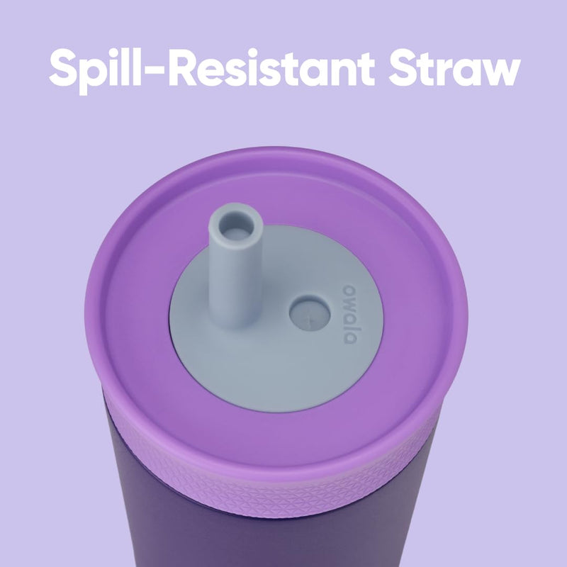 Owala Kids Insulation Stainless Steel Tumbler with Spill Resistant Flexible Straw, Easy to Clean, Kids Water Bottle, Great for Travel, Dishwasher Safe, 12 Oz, Purple (Peacock Palace) Drinking Cup
