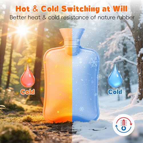 Dawdix 2L Natural Rubber Hot Water Bottle with Cover, Leakproof Design for Hot & Cold Compress, Ideal for Menstrual Cramps/Hand & Feet Warmer/Neck & Shoulder Pain Relief, Ultra-Soft Touch, Cream White