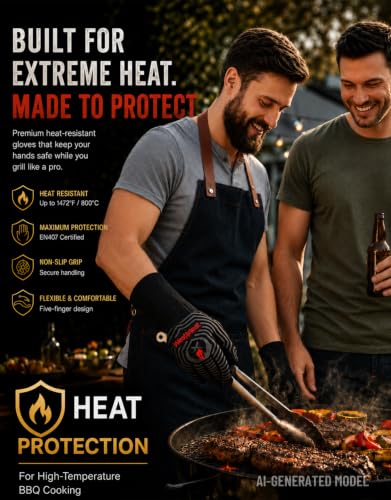 Hot BBQ Gloves Heat Resistant Kitchen Oven Mitts Professional Long Heat Resistant Cooking Gloves for Grill,Grilling,Smoker,Barbeque,13.5 inch-Gray Gray One Size Fits Most
