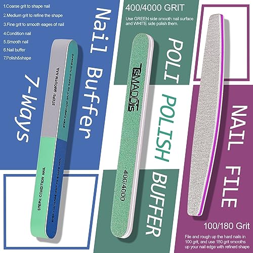 TsMADDTs Manicure Tools Kit Nail Care Kit with 3 pcs Files, 2 pcs Buffer Blocks, 2 Polishing Buffers, Cuticle Nipper, Pusher and Cuticle Oil Rose