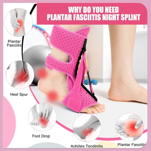 Plantar Fasciitis Night Splint-Upgrade 3 Adjustable Planter Facetious Relief Brace,Plantar Fasciitis Relief Women Men Straps,Support Relief Foot Drop Achilles Tendonitis Day Night(Pink-1PC) Pink 1PC