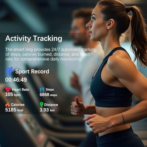 Smart Health Ring for Women Men, Fitness Tracker Ring with Heart Rate, Blood Oxygen, Sleep Tracker, Step Tracker, No Subscription Fee, IP68 Waterproof Smart Ring for iphone & Android (Black, 6#) Black 6#