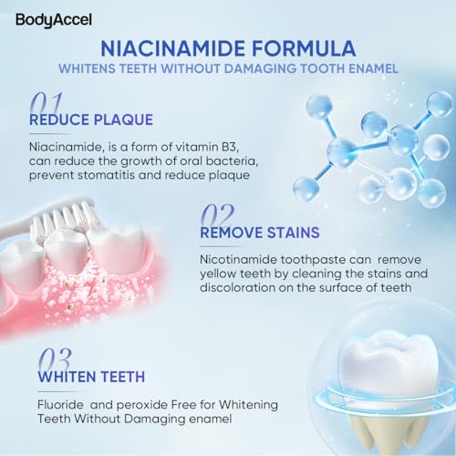 2 Pack BodyAccel Niacinamide Whitening Toothpaste, Triple Whitening Niacinamide Toothpaste, Brightens and Whitens Teeth, Natural Gentle, Fresh Breath 2pack