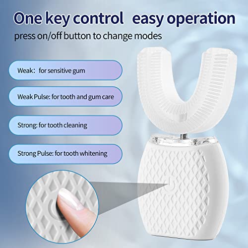 Ultrasonic Adult Electric Toothbrush，Sonic Toothbrush 360° Oral Cleaning Wireless Charging & LED Light|IPX7 Waterproof U-Shaped Brush Head Protects Gums White
