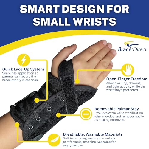 Brace Direct Kids Wrist Brace, Pediatric Lace-Up Splint for Carpal Tunnel Right