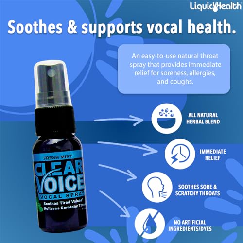 Clear Voice Vocal Throat Spray - Singing Ease & Voice Clarity, Fast Acting Herbal Oral Remedy for Singers, Speakers, Performers - Soothing Dampener, Moisturizer Relief, USA Made (Fresh Mint, 3 Pack) Fresh Mint 1 Fl Oz (Pack of 3)