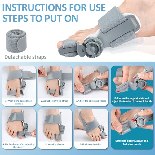 Bunion Corrector for Women & Men with Adjustable Knob, Complete Orthopedic Splint & Toe Separator Kit for Hallux Valgus Pain Relief, Day & Night Use on Left/Right Feet 1