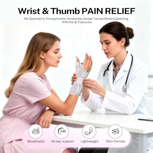 Medibot Wrist & Thumb Brace for Day & Night Support - Adjustable Spica Splint for Carpal Tunnel, De Quervain's, Tendonitis Pain Relief and Arthritis, R/M Size Pink for Men & Women Medium Right Hand-pink