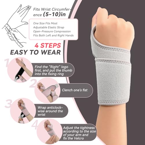 Wrist Brace for Carpal Tunnel 2 Pack Right Left Hand, Adjustable Wrist Brace for Day Night Support, Wrist Support Wraps for Women Men,Tendonitis, Arthritis, Weightlifting, Sports, Grey Grey, Wrist Support Brace, 2 Pack(Left and Right Hands)