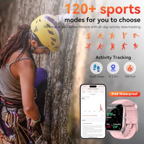 Smart Watch with Alexa Built-in 1.83" HD 2026 Health Fitness Tracker Bluetooth Calls and Notifications 120+ Sport Modes Heart Rate Sleep Monitor Fitness Watch IP68 Waterproof iPhone Android (Pink) Pink