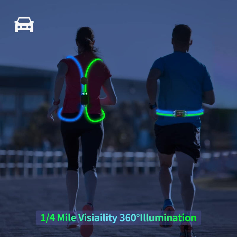 esonstyle LED Reflective Vest Rechargeable Running Light for Runners High Visibility Safety Vest for Running,Cycling or Walking blue+green