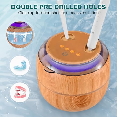 Voraiya Dental Ultrasonic Retainer Cleaner Machine, 45kHz Denture Cleaning Pod with 4 Modes Digital Timer for Aligner, Toothbrush, Mouth Night Guard, Braces, Jewelry, Ring (Dark Brown) Light Brown