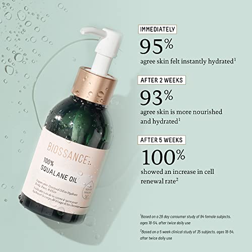 BIOSSANCE 100% Squalane Oil - Vegan Face & Body Oil Moisturizer - 3.3 oz