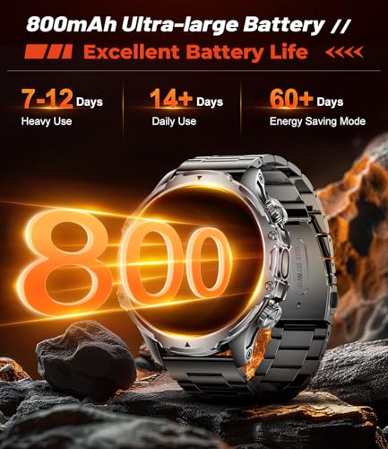 Militrary Smart Watch for Men,1.85" HD/800mAh Battery Smart watches for Android/iOS (Bluetooth Call Answer/Calls)Fitness Tracker,100+ Sports/LED Flashlight/IP68 Waterproof/Sleep Tracker Smartwatch Black