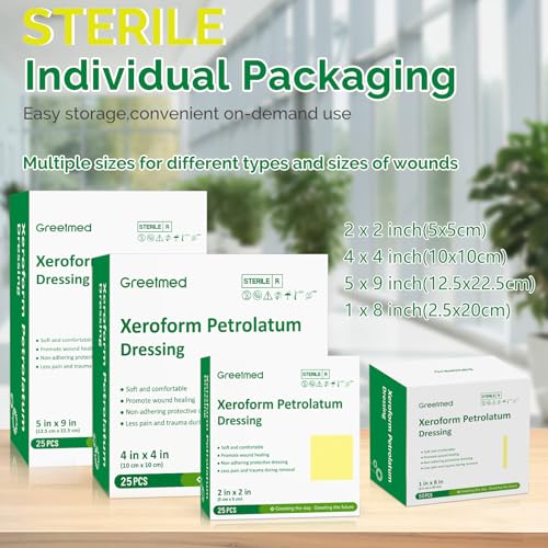 Xeroform Petrolatum Dressing 4"x4" 25 Individual Pack Non Stick Gauze Pads, Medical Grade Non-Adherent Mesh Gauze Wound Dressing for Wound Care, Burns, Lacerations, Skin Grafts 4“ x 4”(25 Packs)