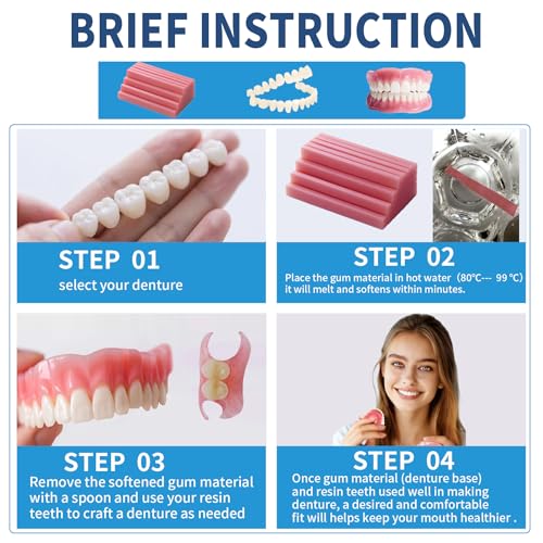 DIY Denture Temporary Veneers Kit for Women and Men, Upper and Lower Tooth Replacement Kit, Nature and Comfortable (1 Count (Pack of 1)