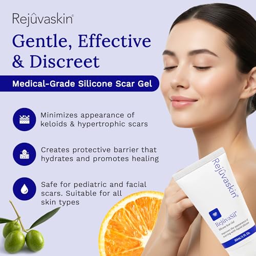 Rejuvaskin RejuvaSil Silicone Scar Gel, Scar Treatment for Surgical Scars, Burns, Keloids, Acne Scars on Face & Body, 30ml 1.01 Fl Oz (Pack of 1)