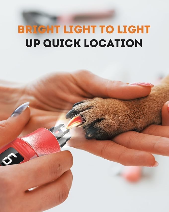7-Speed Dog Nail Grinder with LED Light – Ultra Quiet Electric Pet Nail Trimmer for Large Dogs & Cats – Professional Grooming Tool with Dust Collector, One-Hand Speed Control & Instant Stop Safety Red - BeesActive Australia