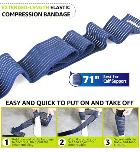 HiRui Calf Compression Wraps, 71" Adjustable Elastic Bandage Sleeves, Lower Leg Calf Support for Men & Women, Shin Splints Relief, Varicose Veins, Fitness, Running, Basketball, Soccer (2, Navy Blue) 2