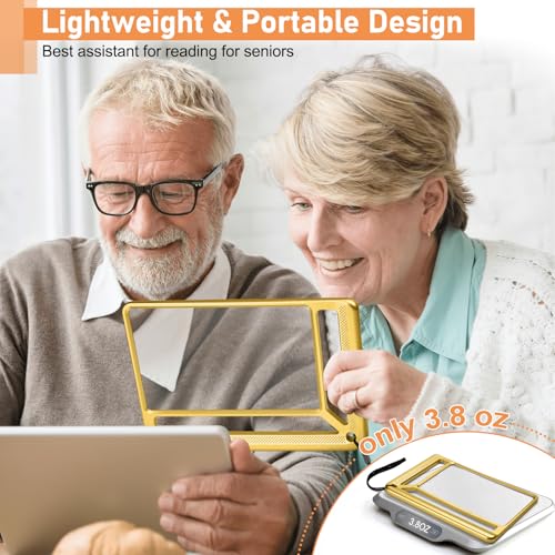 AKKYCVS 5X Full Page Magnifying Glass for Reading, Lightweight Rectangular Magnifier Provides Large Book Page Viewing Area, Handheld Magnifier for Reading Small Prints for Seniors, Low Vision-Gold Gold