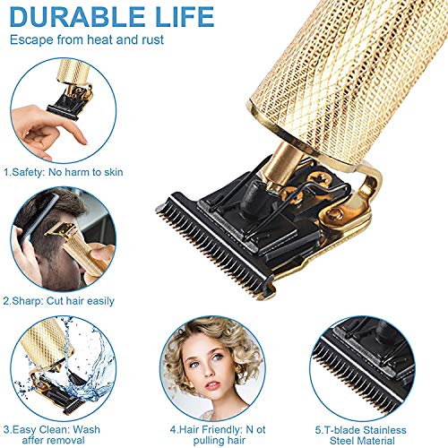 Professional Hair Clippers for Men Electric Haircut Kit Hair Trimmer Grooming Waterproof Rechargeable Close Cutting T Blade Trimmer USB Rechargeable Clippers for Hair Cutting with Guide Combs Gold
