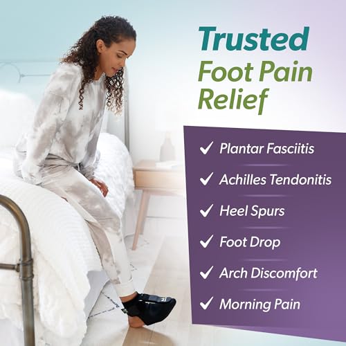 BraceAbility Plantar Fasciitis Relief Night Splint Sock - Soft Achilles Tendonitis Brace for Women and Men, Foot Drop, Planters Facetious Night Sling Boot for Sleeping and Stretching Support (M) Medium (Men’s 8-11.5 / Women’s 9-12.5)