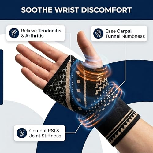 2 Pack Copper Wrist Compression Sleeve for Men Women,Medium Black Medium