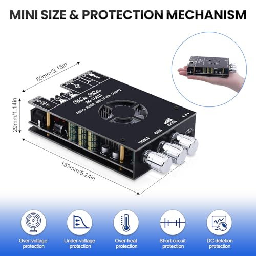 Audio Amplifier Board, ZK-1602T Bluetooth 5.0 Power Amp for Home Speakers Black3 ZK-1602T(160W X 2)