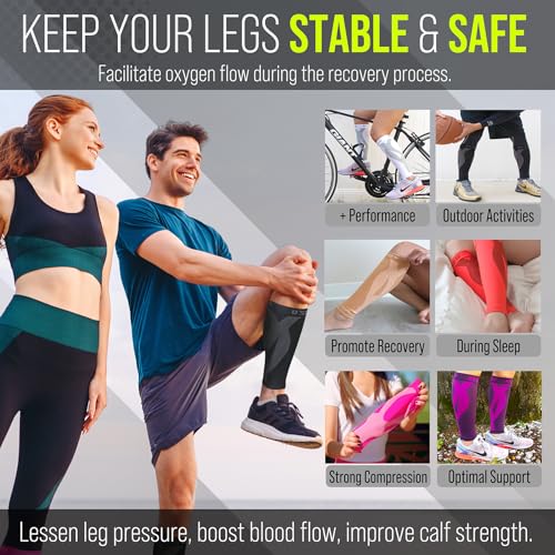 BLITZU 3 Pairs Calf Compression Sleeves for Women and Men Size XXL, One Orange, Black, White Calf Sleeve, Leg Compression Sleeve for Calf Pain and Shin Splints. Footless Compression Socks.
