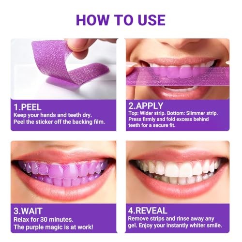 DrBioCare Pap Purple Teeth Whitening Strips for Sensitive Teeth – Peroxide Free, 20% Larger for Full Coverage, Non-Slip, Enamel Safe – Helps Remove Coffee & Wine Stains – 28 Strips (14 Treatments) 1 Count (Pack of 28)