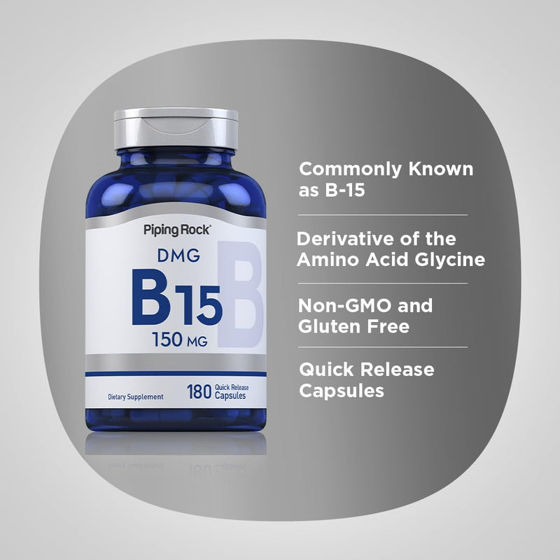 Piping Rock DMG Supplement B15 | 150 mg | 180 Capsules | Dimethylglycine HCl | Non-GMO, Gluten Free