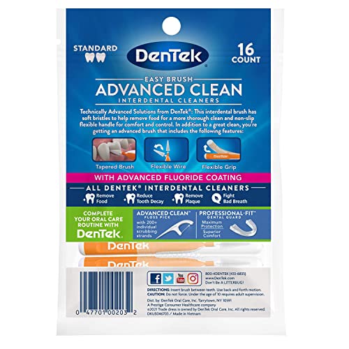 DenTek Easy Brush Interdental Cleaners, Between Teeth Brushes for Plaque Removal, Dental Picks for Oral Care, Mint, 16 Count (Pack of 10) 16 Count (Pack of 10)