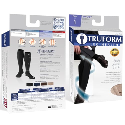 Truform Medical Compression Socks, Knee High Length, Over the Calf Fit 20-30 mmHg Black Large (1 Pair)